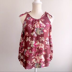 Joie Maroon Silk Floral Long Sleeve Top